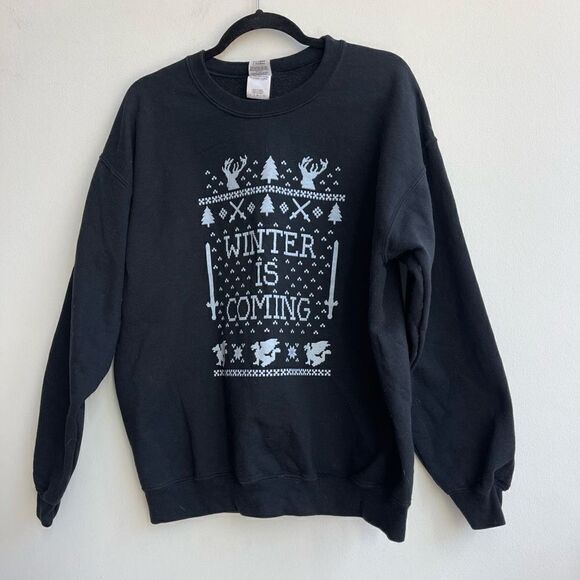 Gildan Womens Game of Thrones Sweater Winter is Coming Long Sleeve Black Large - Picture 1 of 6